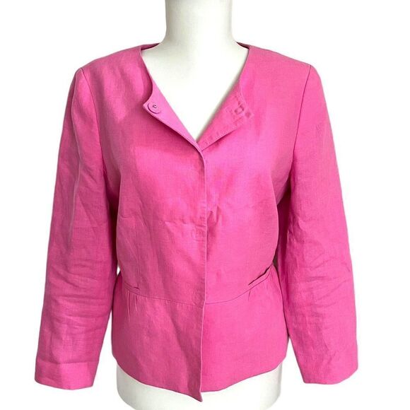 Talbots Linen Collarless Jacket size 6 Peplum Blazer Pink Preppy Academia - Picture 5 of 13